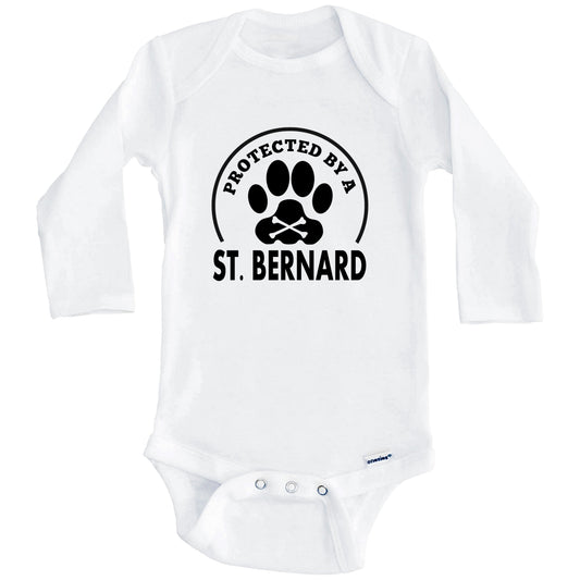 Protected By A St. Bernard Funny Baby Onesie (Long Sleeves)