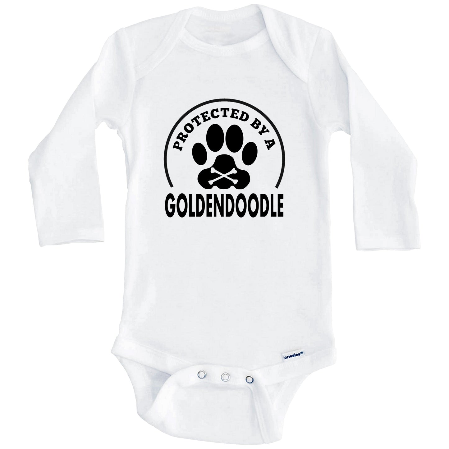 Protected By A Goldendoodle Funny Baby Onesie (Long Sleeves)