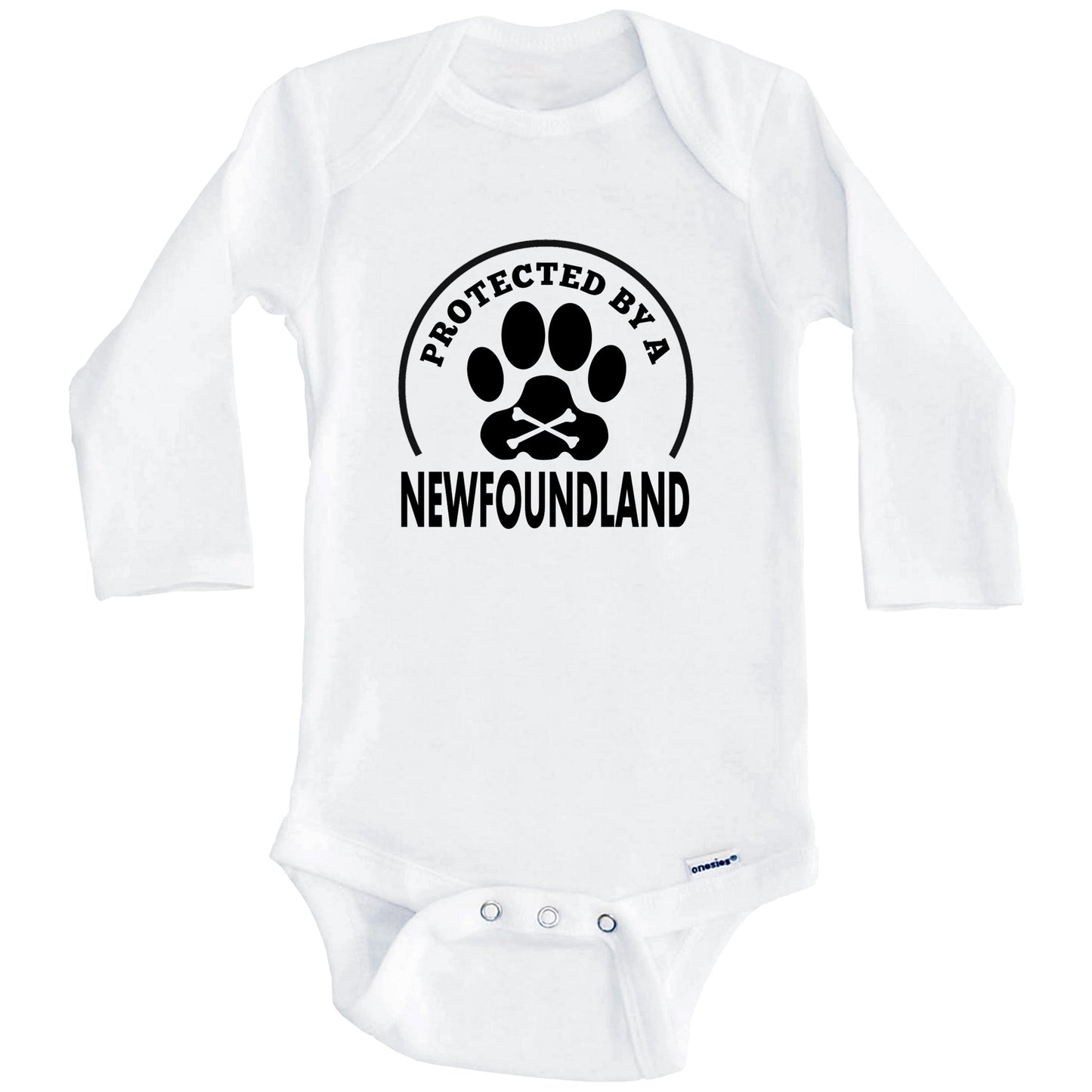 Protected By A Newfoundland Funny Baby Onesie (Long Sleeves)