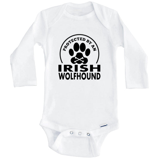 Protected By An Irish Wolfhound Funny Baby Onesie (Long Sleeves)