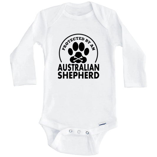 Protected By An Australian Shepherd Funny Baby Onesie (Long Sleeves)