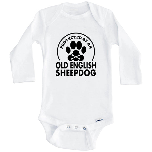 Protected By An Old English Sheepdog Funny Baby Onesie (Long Sleeves)
