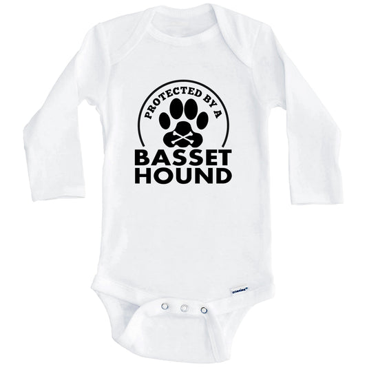 Protected By A Basset Hound Funny Baby Onesie (Long Sleeves)