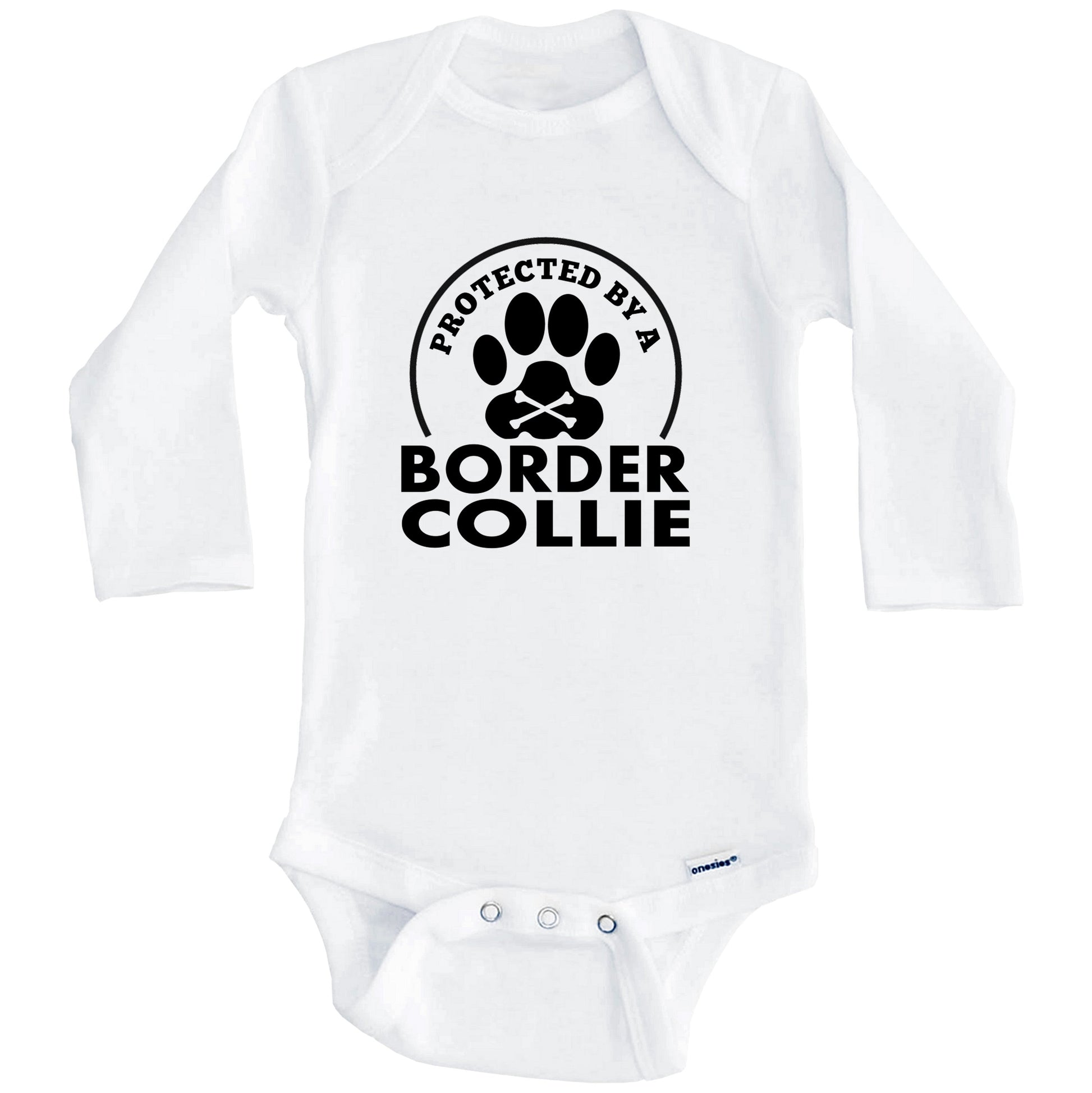 Protected By A Border Collie Funny Baby Onesie (Long Sleeves)