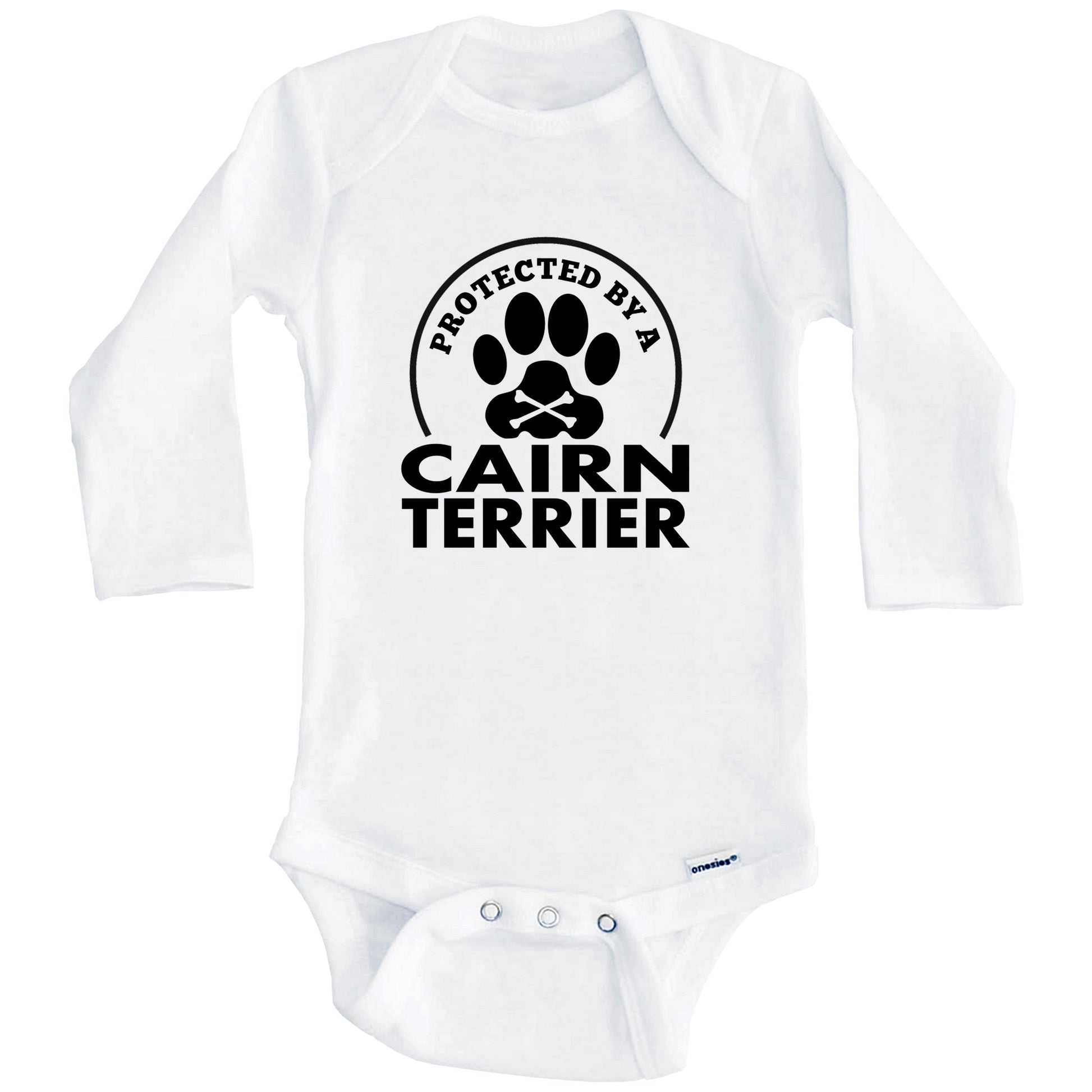 Protected By A Cairn Terrier Funny Baby Onesie (Long Sleeves)