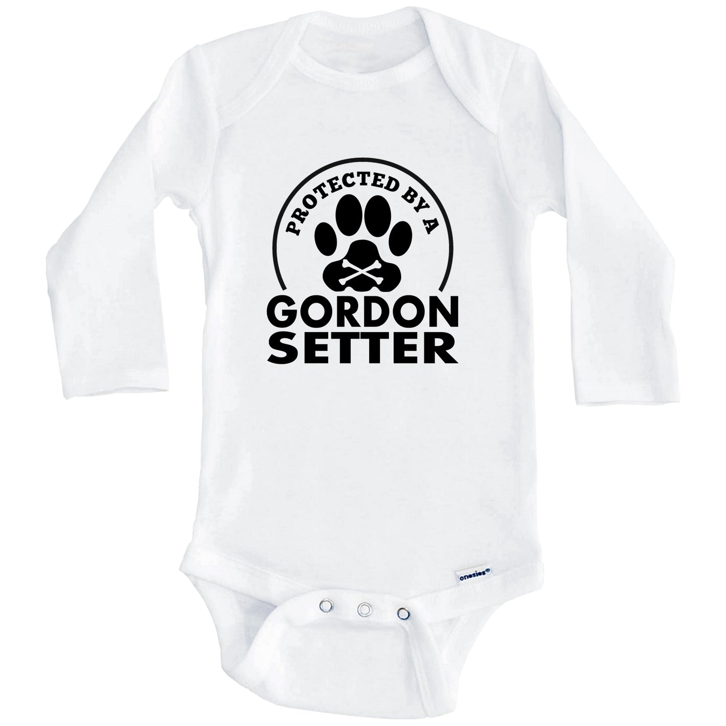 Protected By A Gordon Setter Funny Baby Onesie (Long Sleeves)