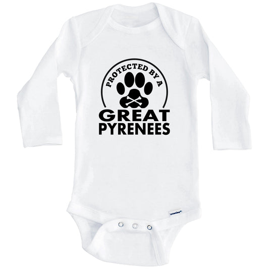 Protected By A Great Pyrenees Funny Baby Onesie (Long Sleeves)