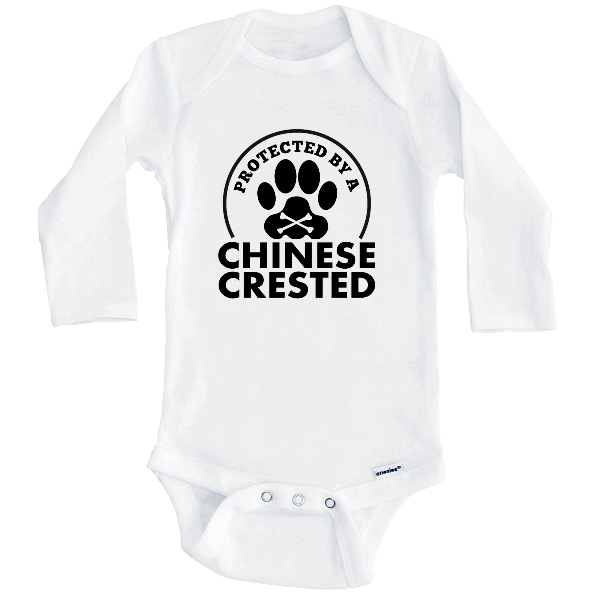 Protected By A Chinese Crested Funny Baby Onesie (Long Sleeves)