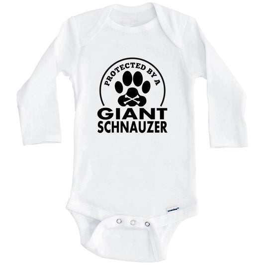 Protected By A Giant Schnauzer Funny Baby Onesie (Long Sleeves)