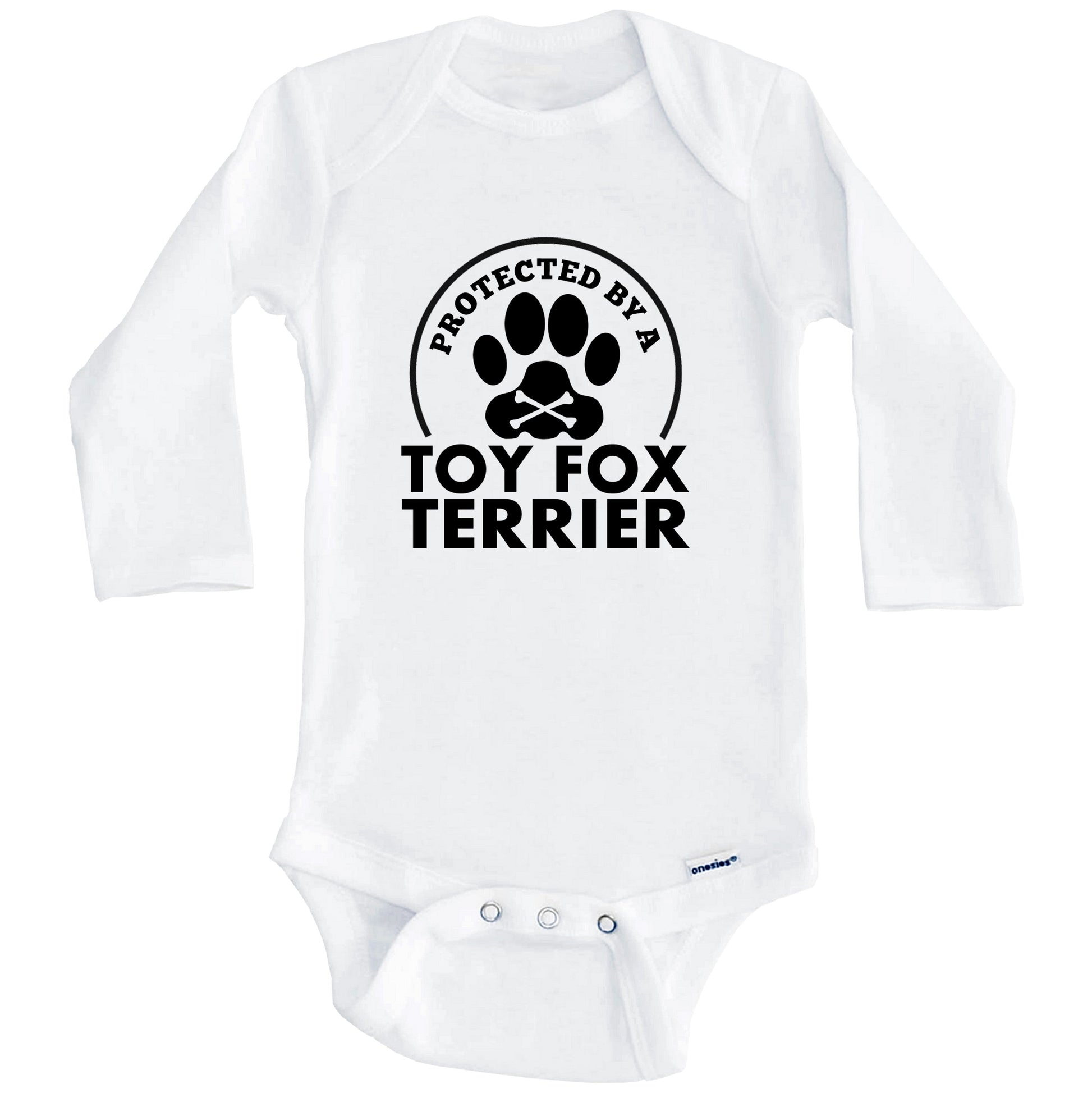 Protected By A Toy Fox Terrier Funny Baby Onesie (Long Sleeves)