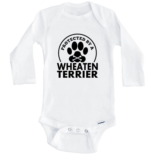 Protected By A Wheaten Terrier Funny Baby Onesie (Long Sleeves)