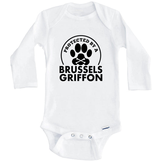 Protected By A Brussels Griffon Funny Baby Onesie (Long Sleeves)