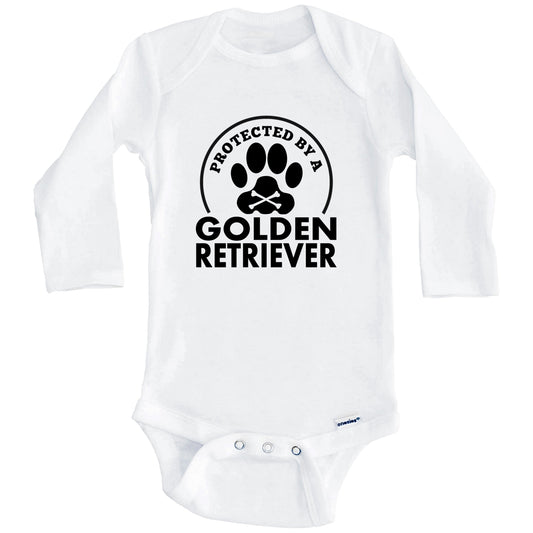 Protected By A Golden Retriever Funny Baby Onesie (Long Sleeves)