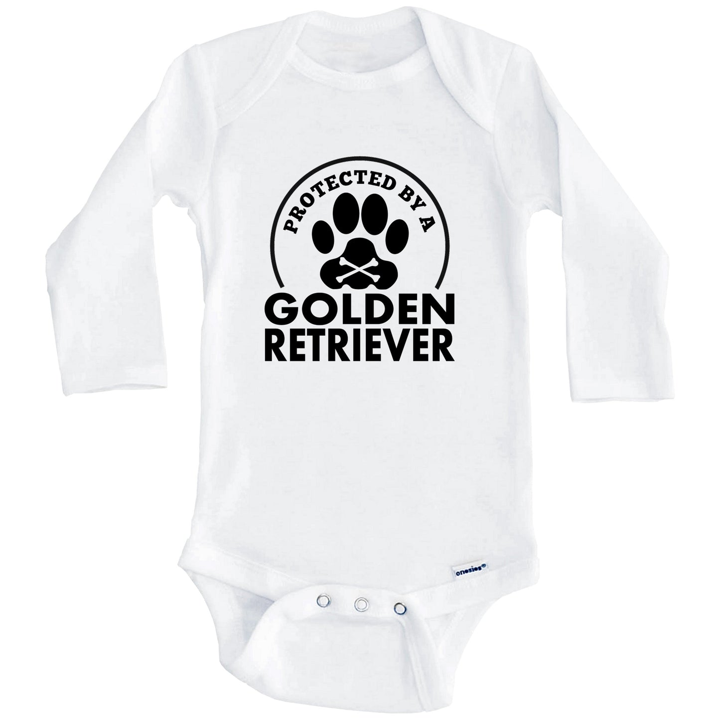 Protected By A Golden Retriever Funny Baby Onesie (Long Sleeves)
