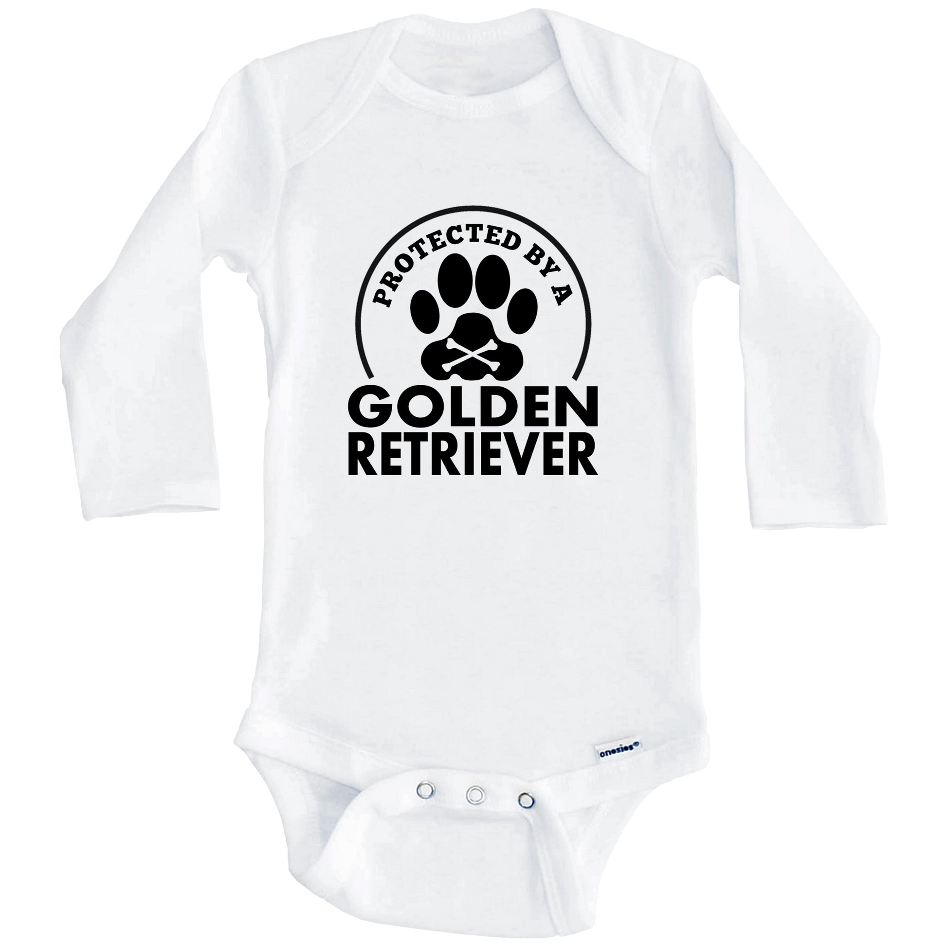 Protected By A Golden Retriever Funny Baby Onesie (Long Sleeves)