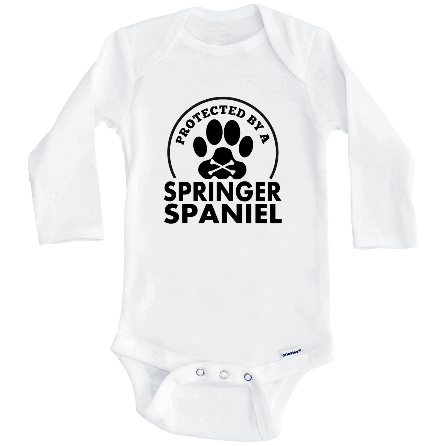 Protected By A Springer Spaniel Funny Baby Onesie (Long Sleeves)