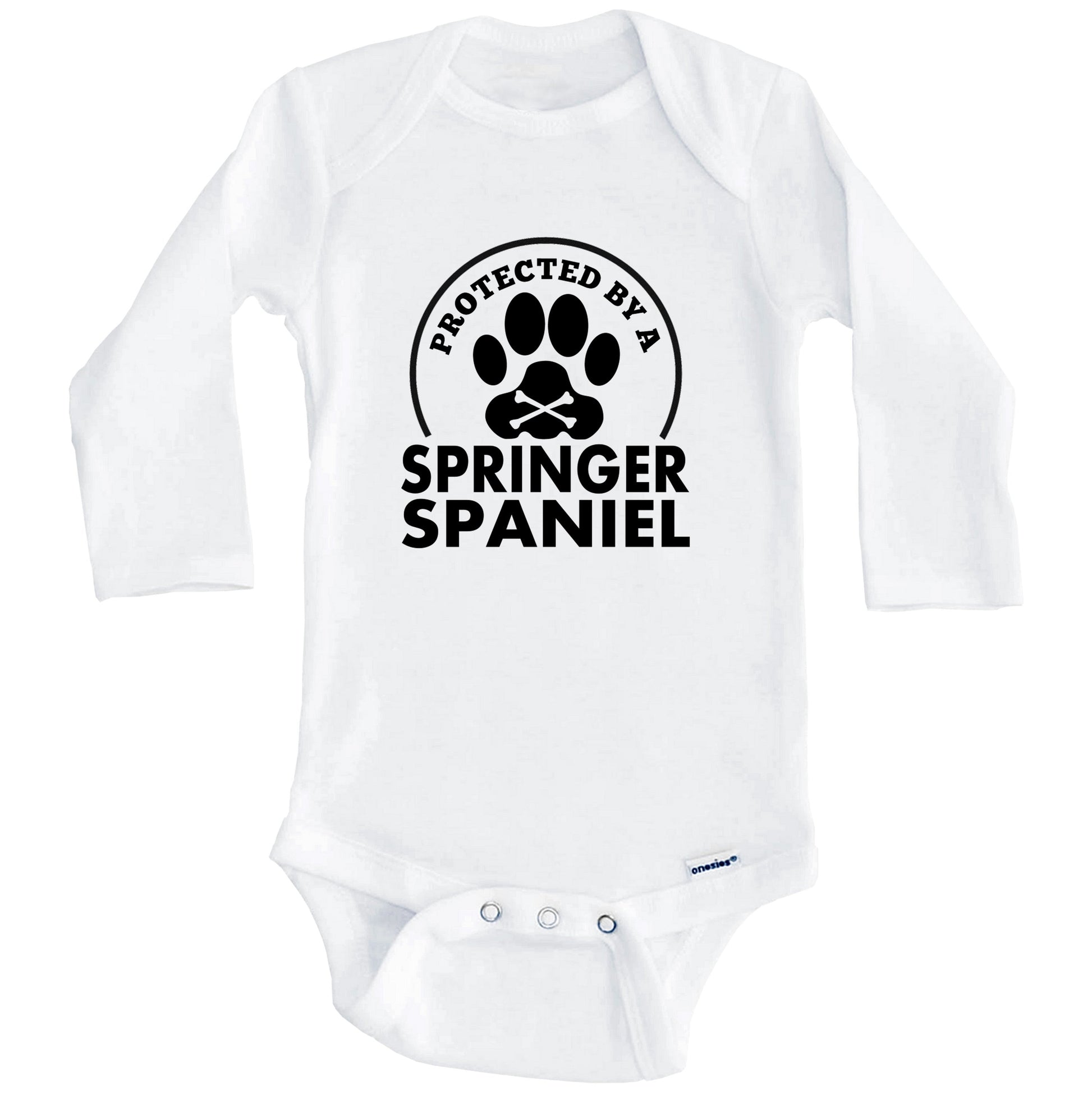 Protected By A Springer Spaniel Funny Baby Onesie (Long Sleeves)