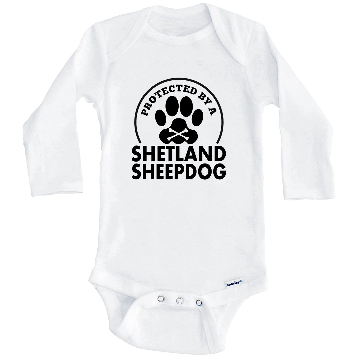 Protected By A Shetland Sheepdog Funny Baby Onesie (Long Sleeves)