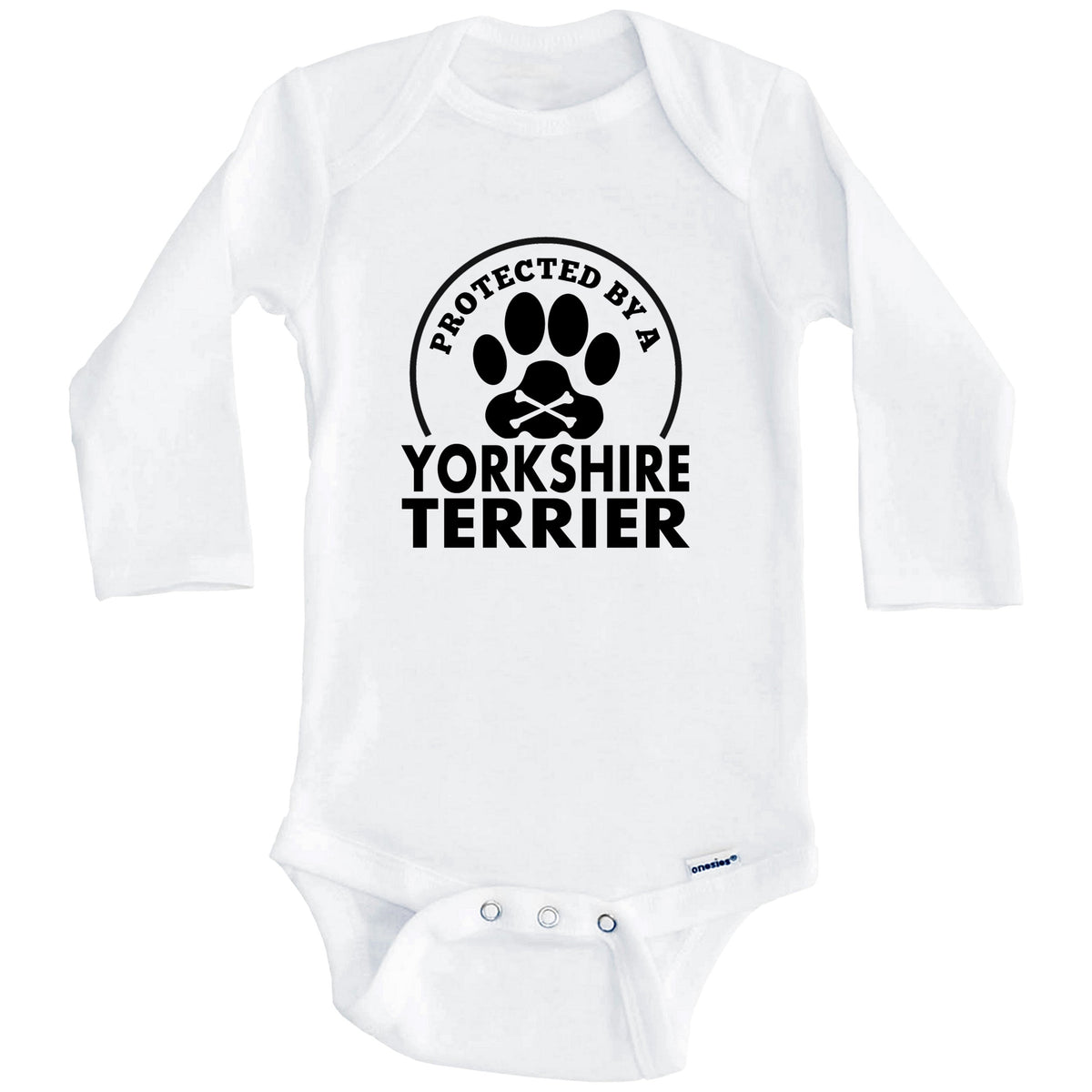 Protected By A Yorkshire Terrier Funny Baby Onesie (Long Sleeves)