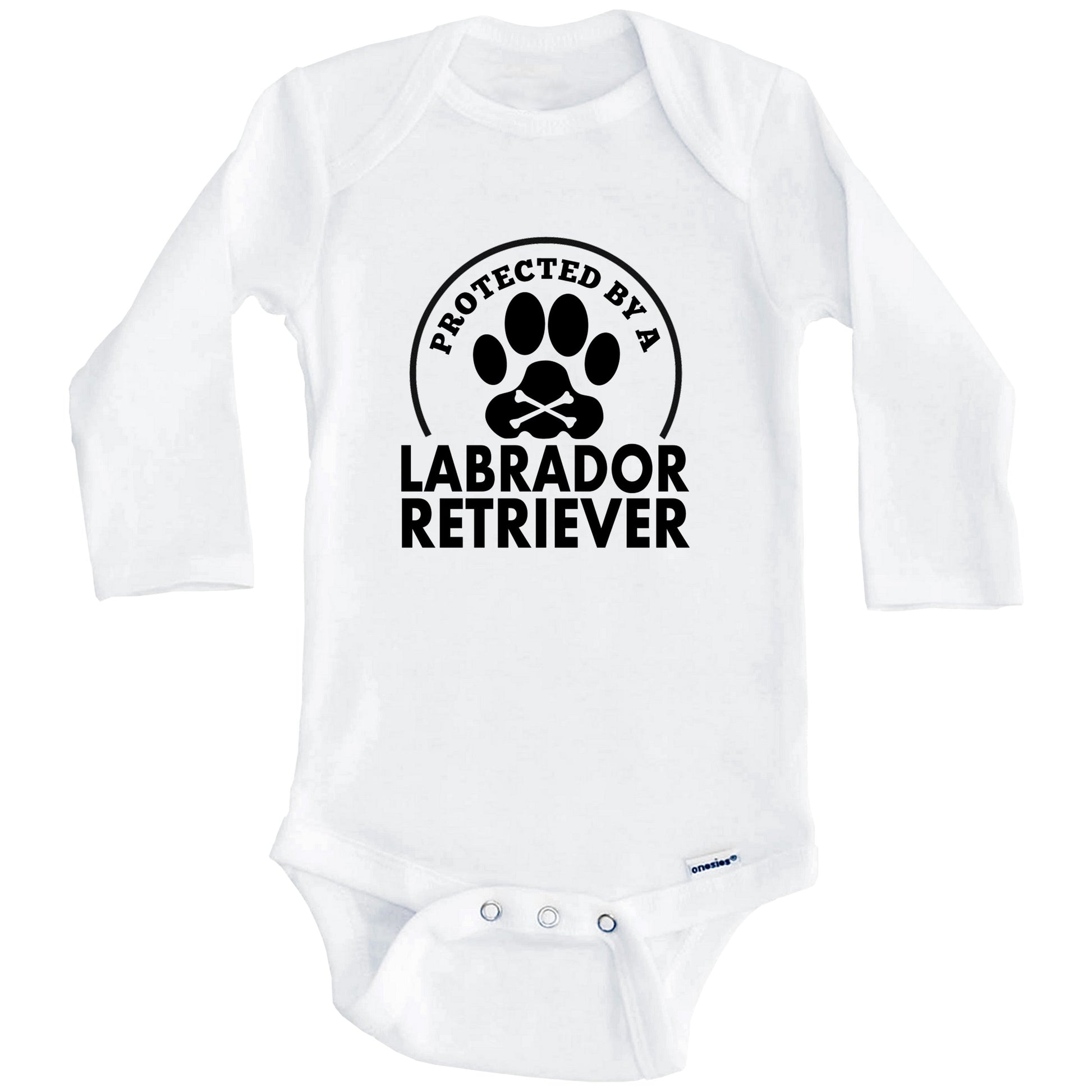 Protected By A Labrador Retriever Funny Baby Onesie (Long Sleeves)