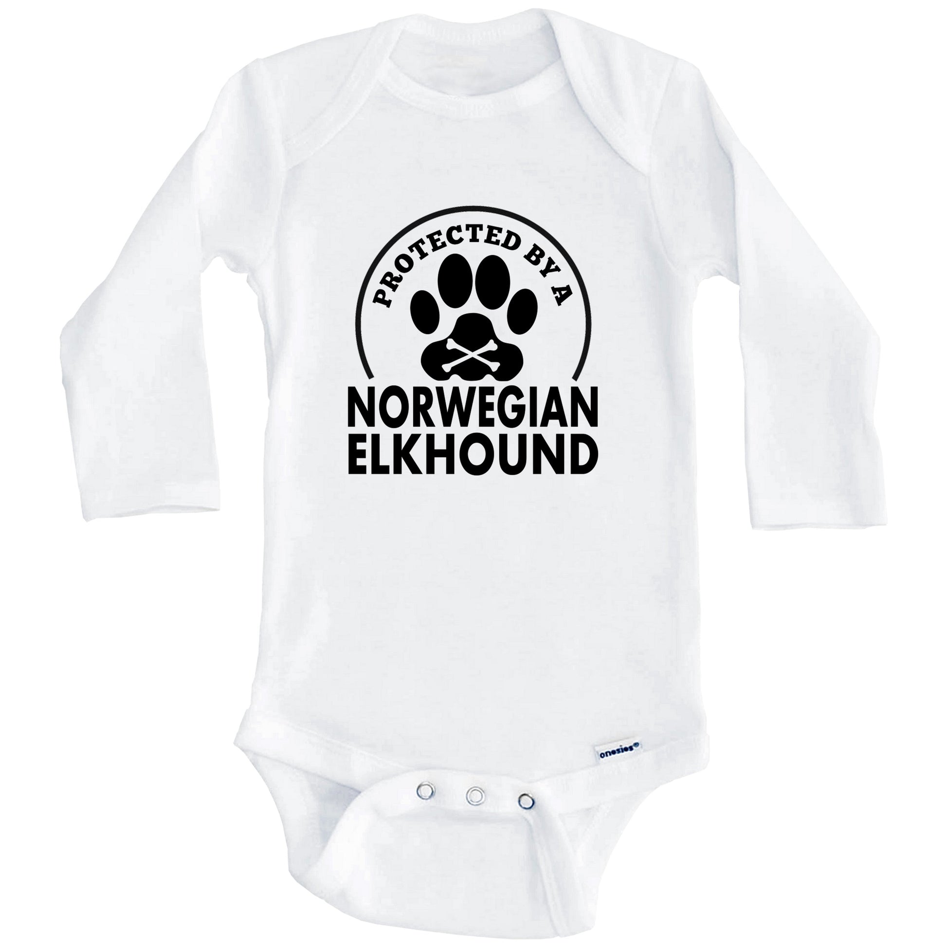 Protected By A Norwegian Elkhound Funny Baby Onesie (Long Sleeves)