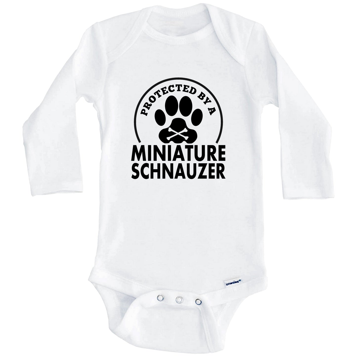 Protected By A Miniature Schnauzer Funny Baby Onesie (Long Sleeves)