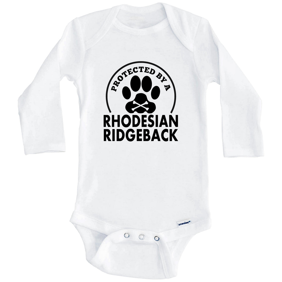 Protected By A Rhodesian Ridgeback Funny Baby Onesie (Long Sleeves)