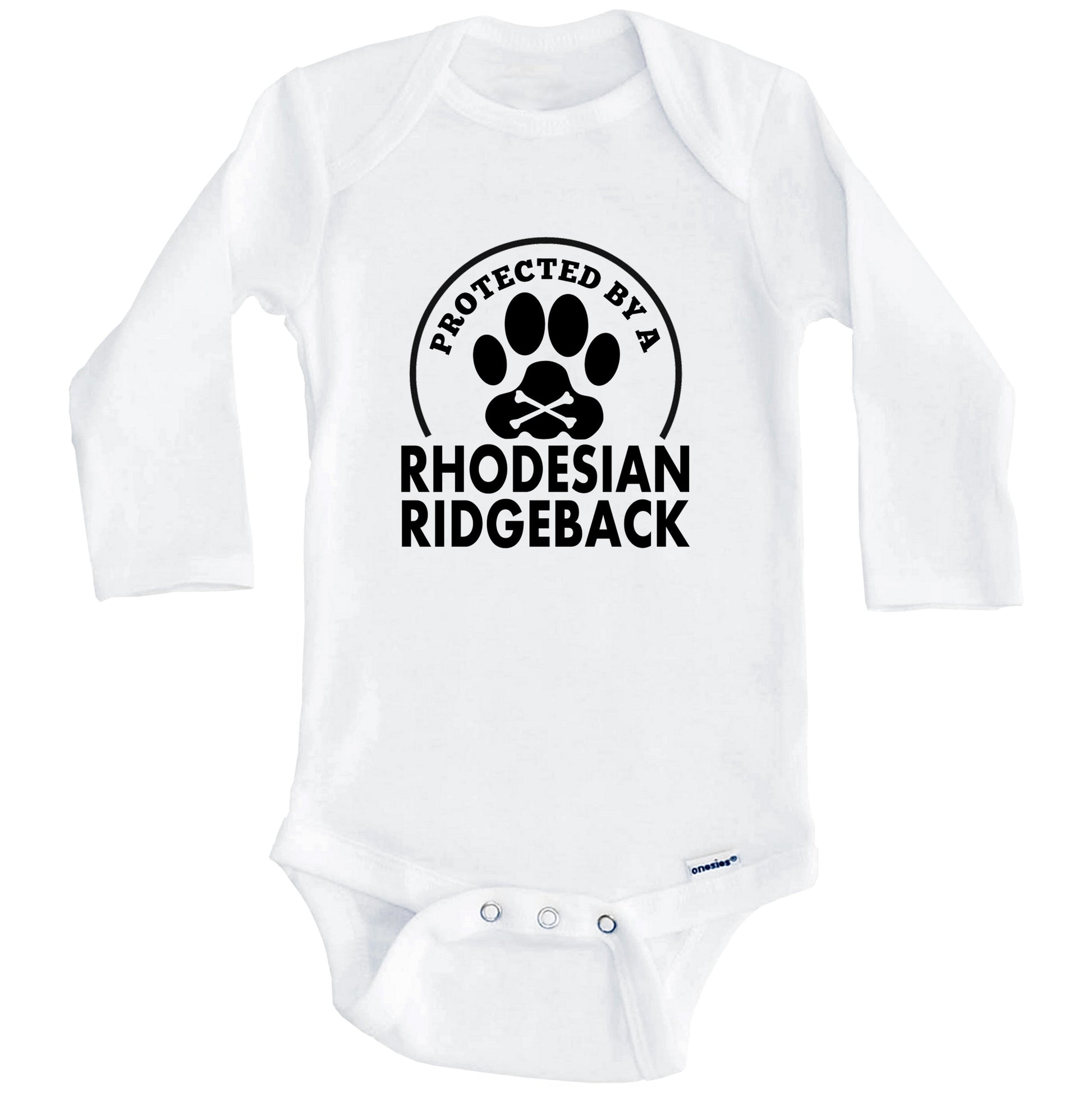 Protected By A Rhodesian Ridgeback Funny Baby Onesie (Long Sleeves)