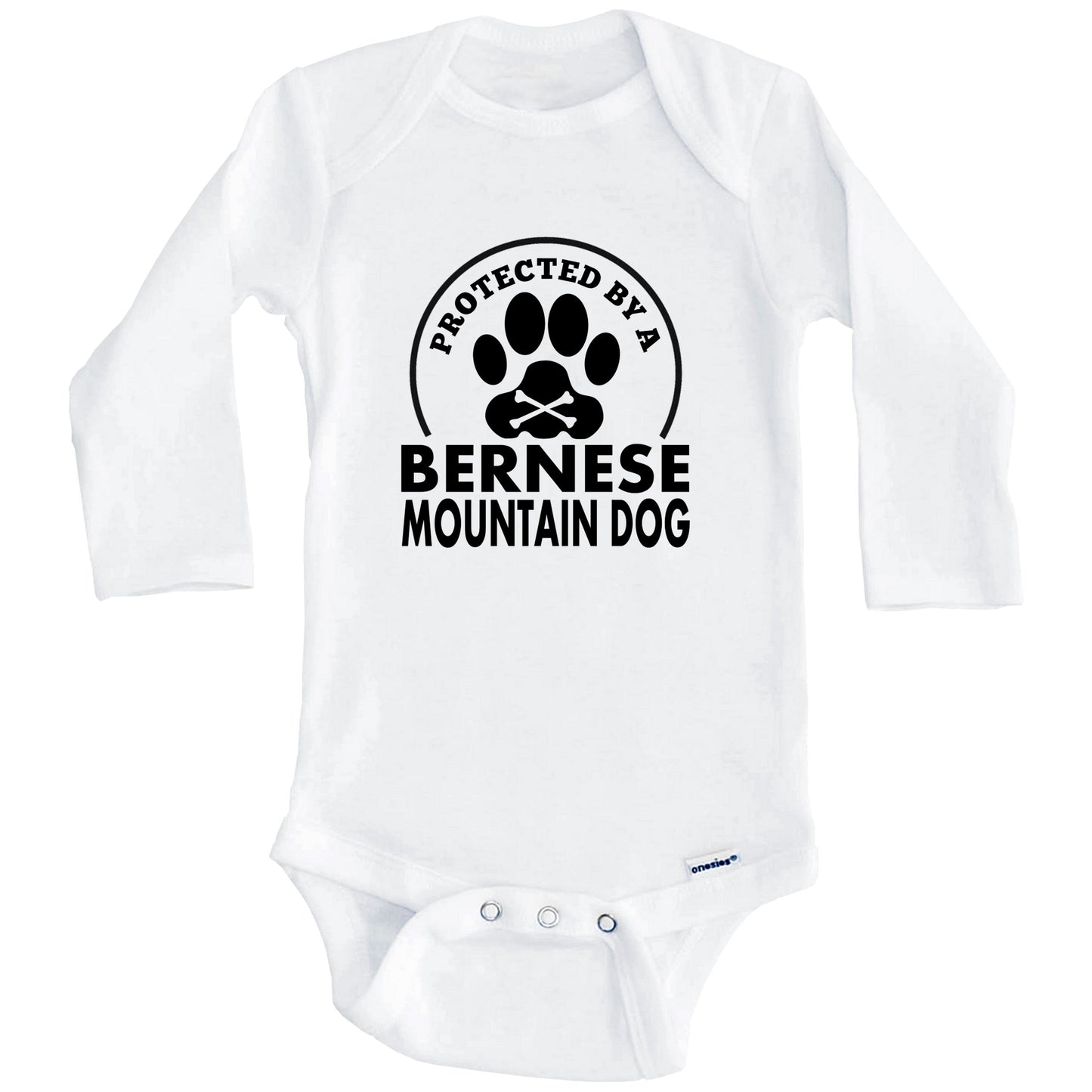 Protected By A Bernese Mountain Dog Funny Baby Onesie (Long Sleeves)