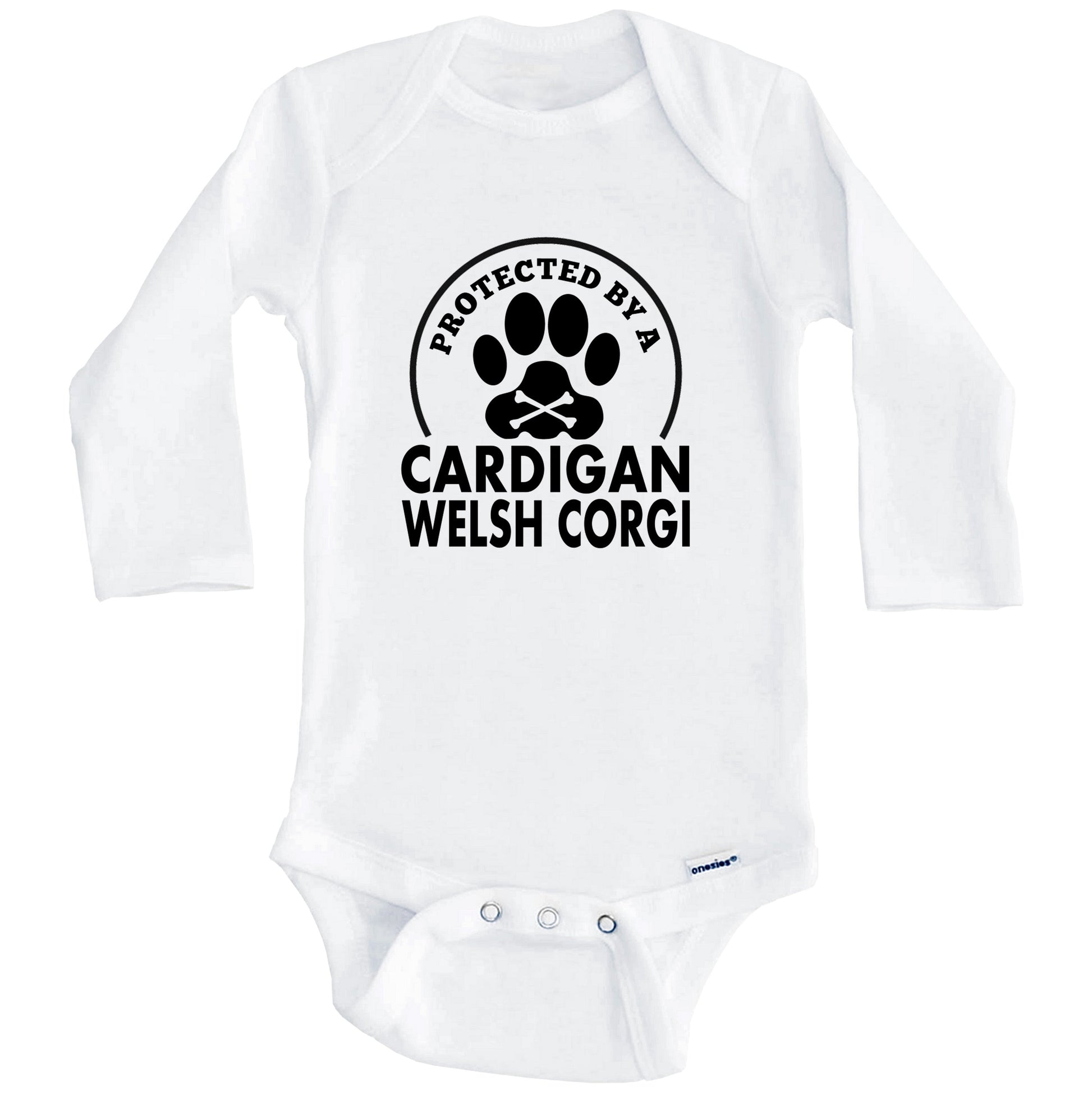Protected By A Cardigan Welsh Corgi Funny Baby Onesie (Long Sleeves)