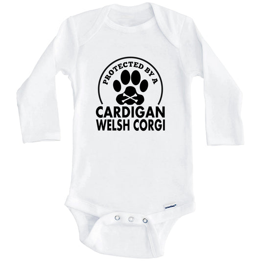 Protected By A Cardigan Welsh Corgi Funny Baby Onesie (Long Sleeves)