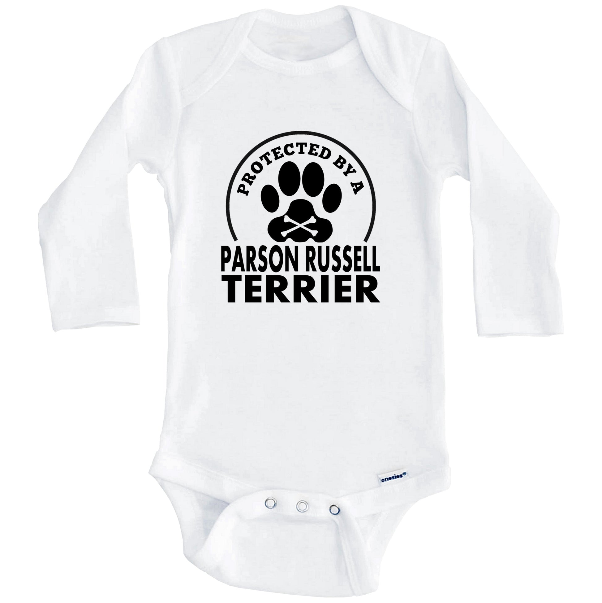 Protected By A Parson Russell Terrier Funny Baby Onesie (Long Sleeves)