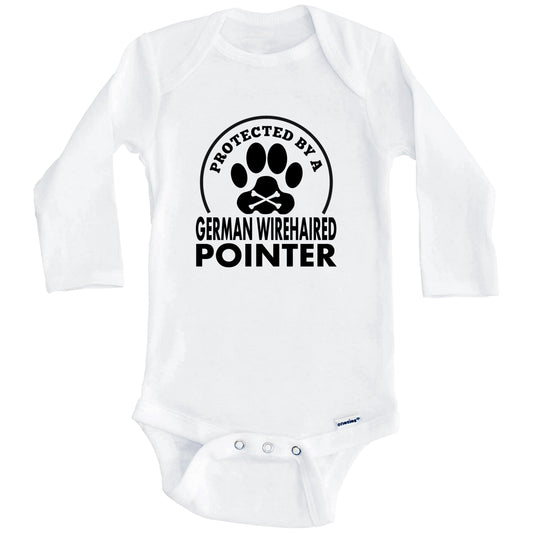 Protected By A German Wirehaired Pointer Funny Baby Onesie (Long Sleeves)