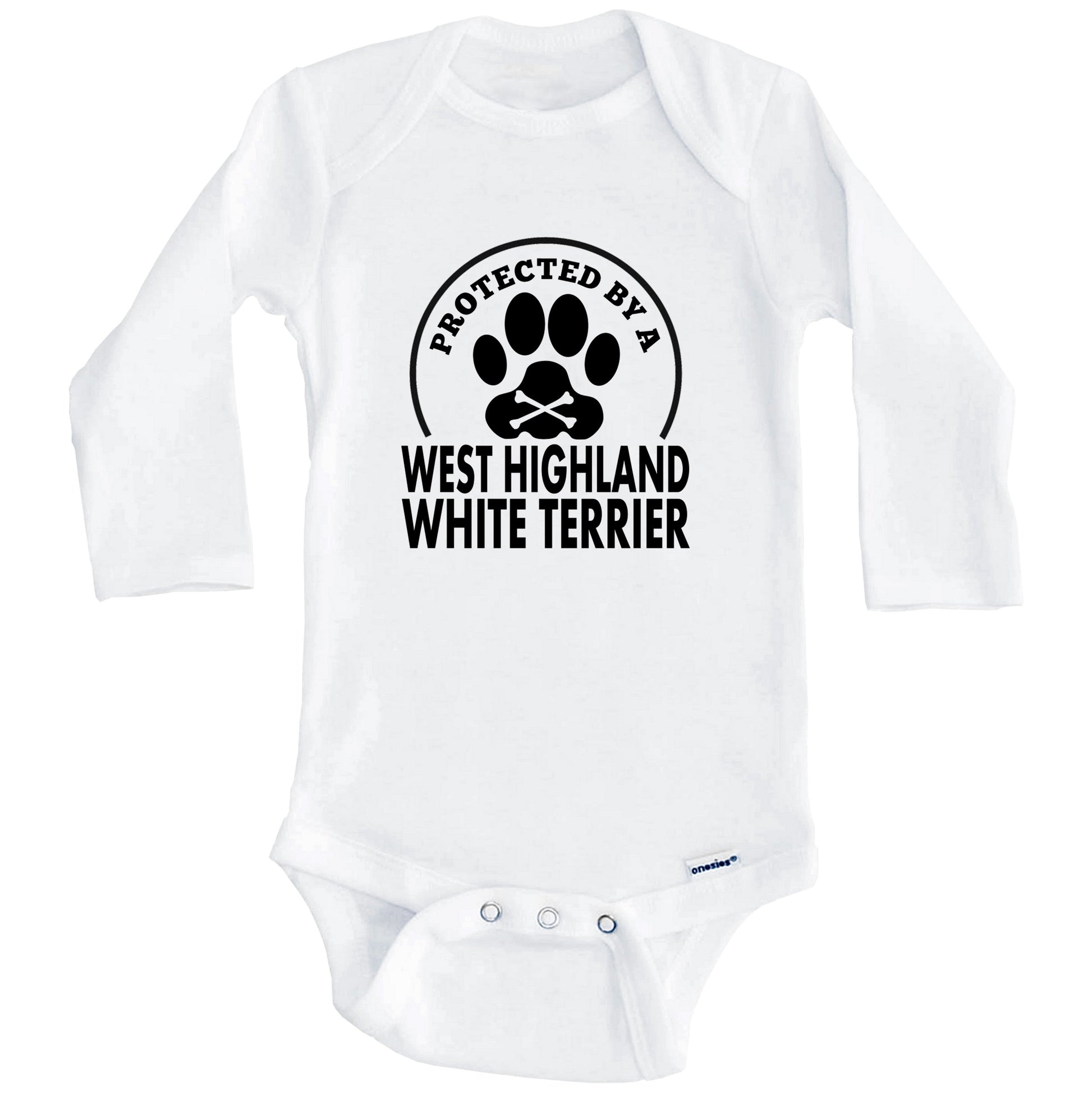 Protected By A West Highland White Terrier Funny Baby Onesie (Long Sleeves)
