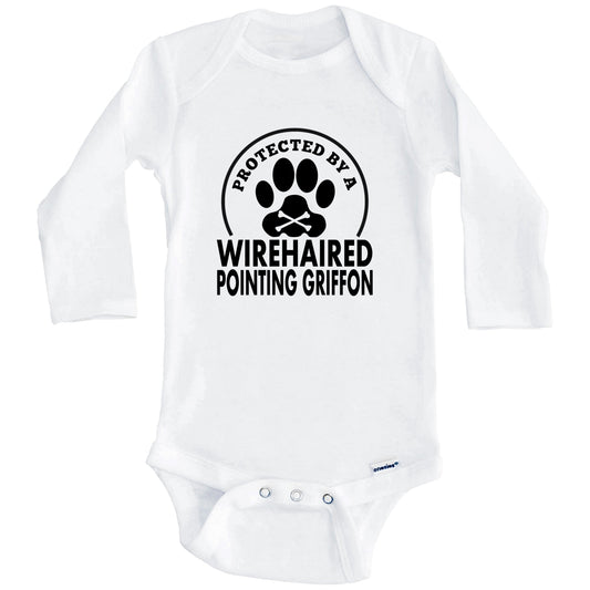Protected By A Wirehaired Pointing Griffon Funny Baby Onesie (Long Sleeves)
