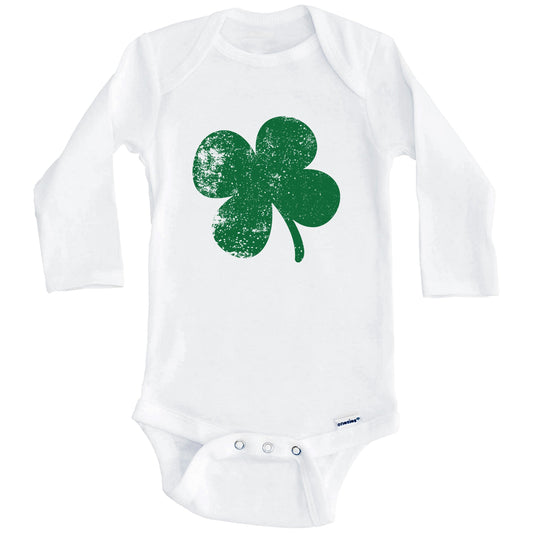 Distressed Green Shamrock Baby Onesie - Irish Baby Onesie for St. Patrick's Day (Long Sleeves)