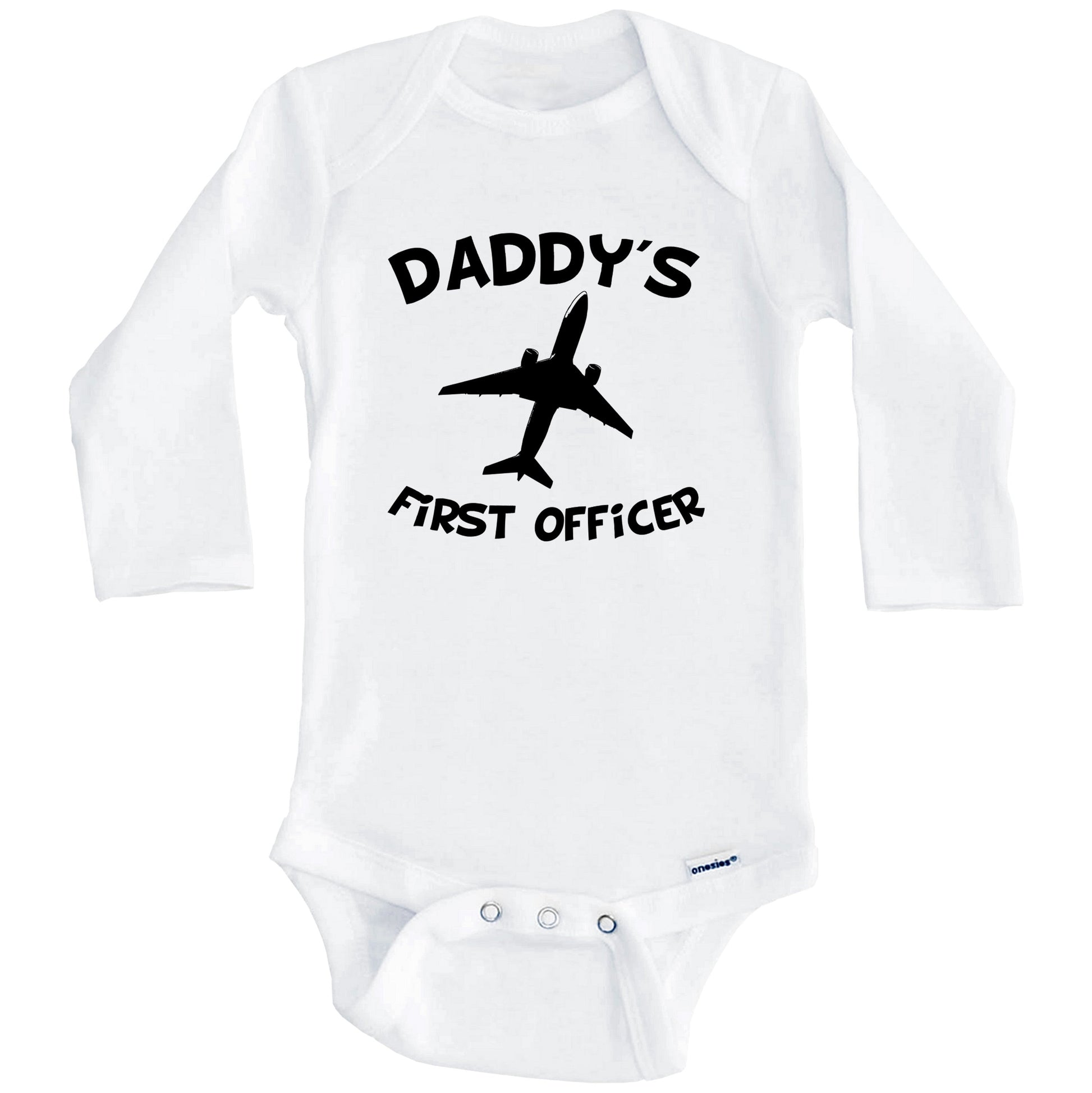 Daddy's First Officer Cute Airplane Baby Onesie (Long Sleeves)