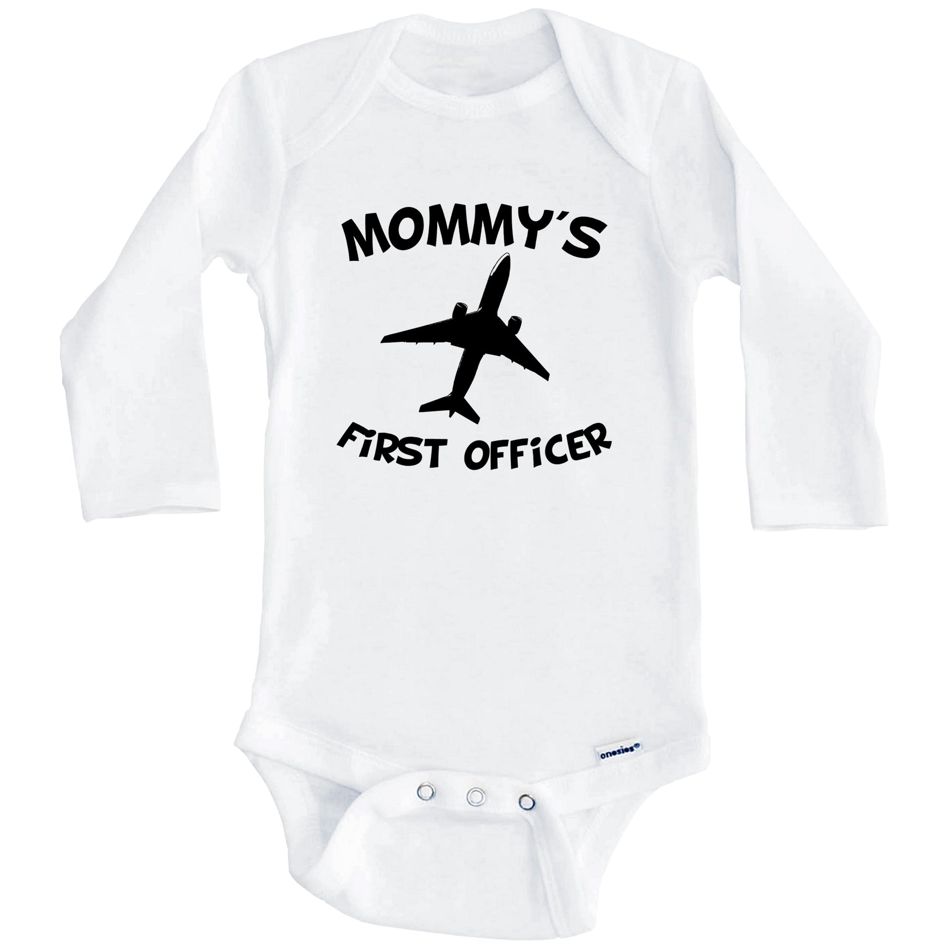 Mommy's First Officer Cute Airplane Baby Onesie (Long Sleeves)