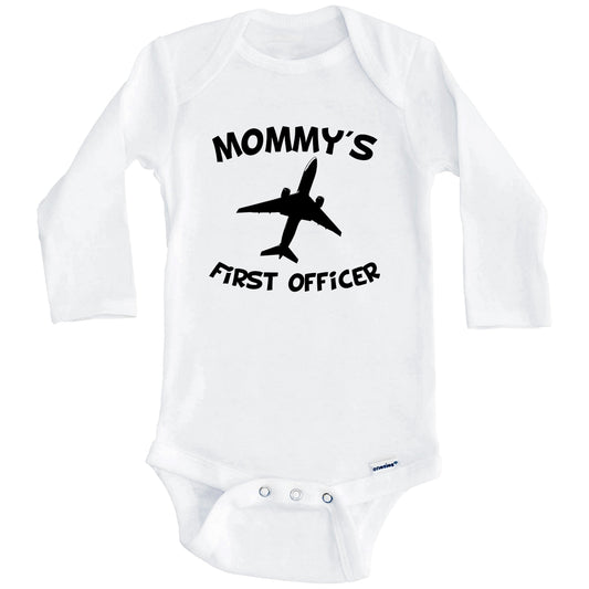 Mommy's First Officer Cute Airplane Baby Onesie (Long Sleeves)