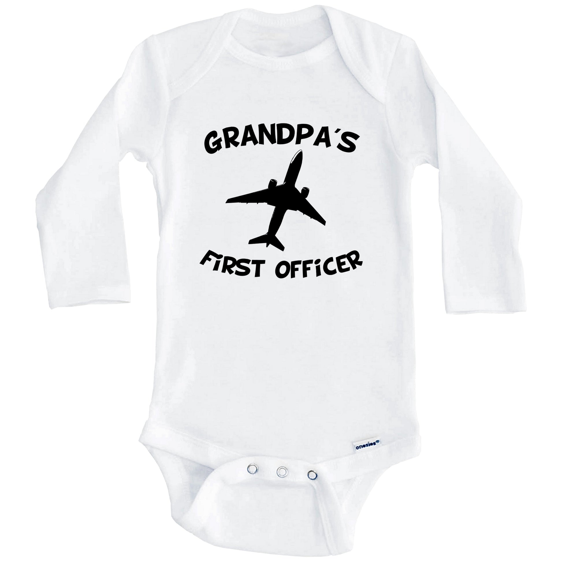 Grandpa's First Officer Cute Airplane Baby Onesie (Long Sleeves)