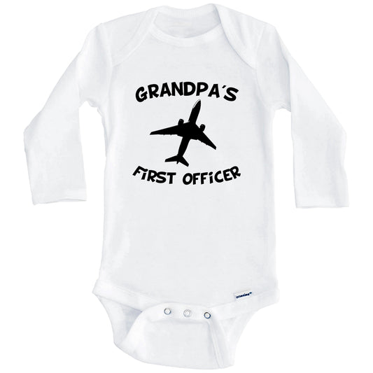 Grandpa's First Officer Cute Airplane Baby Onesie (Long Sleeves)