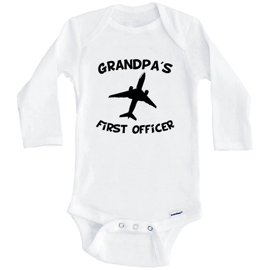 Grandpa's First Officer Cute Airplane Baby Onesie (Long Sleeves)