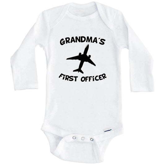 Grandma's First Officer Cute Airplane Baby Onesie (Long Sleeves)