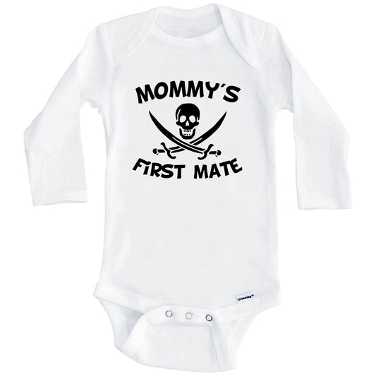 Mommy's First Mate Funny Pirate Baby Onesie (Long Sleeves)