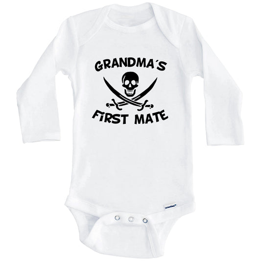 Grandma's First Mate Funny Pirate Baby Onesie (Long Sleeves)