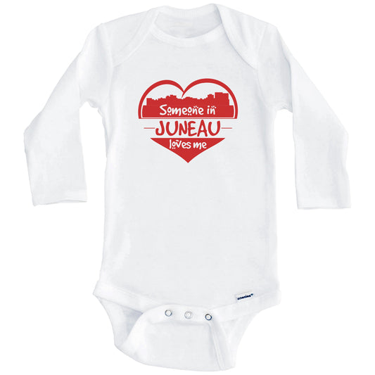 Someone in Juneau Loves Me Juneau Alaska Skyline Heart Baby Onesie (Long Sleeves)