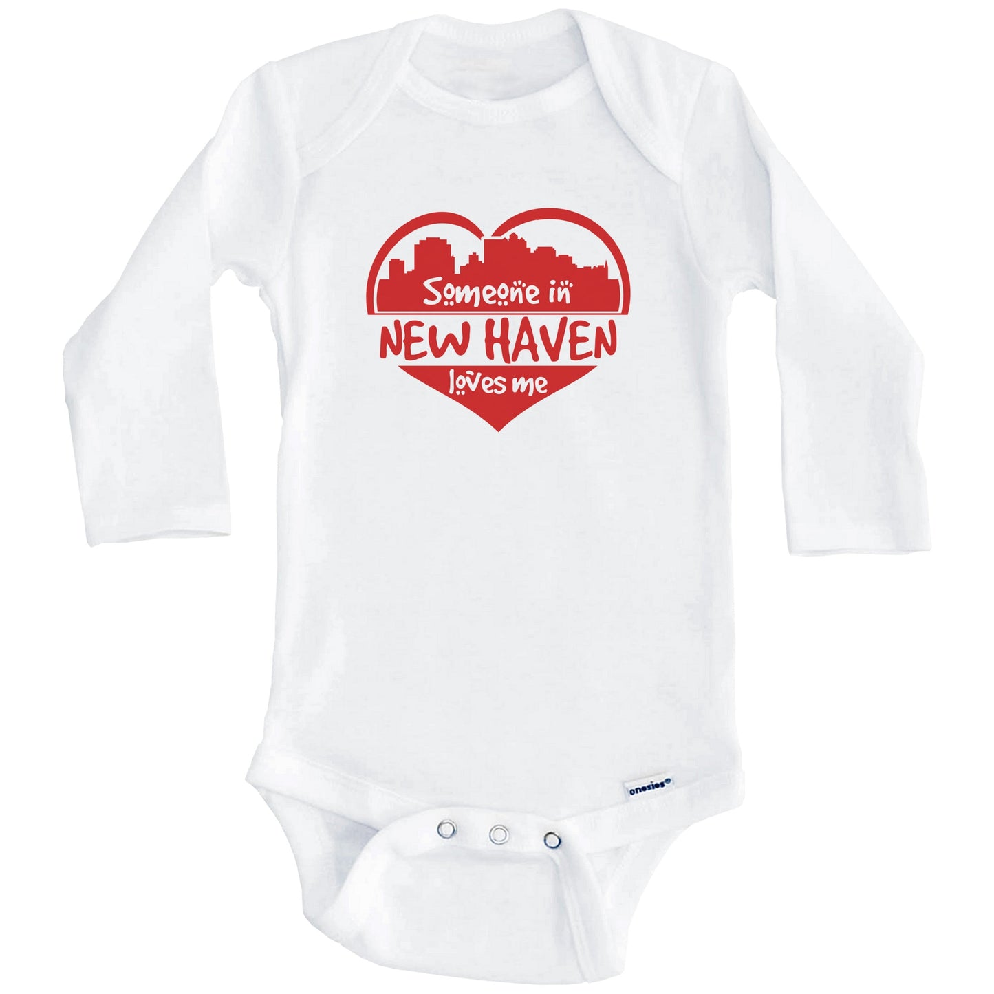 Someone in New Haven Loves Me New Haven Connecticut Skyline Heart Baby Onesie (Long Sleeves)