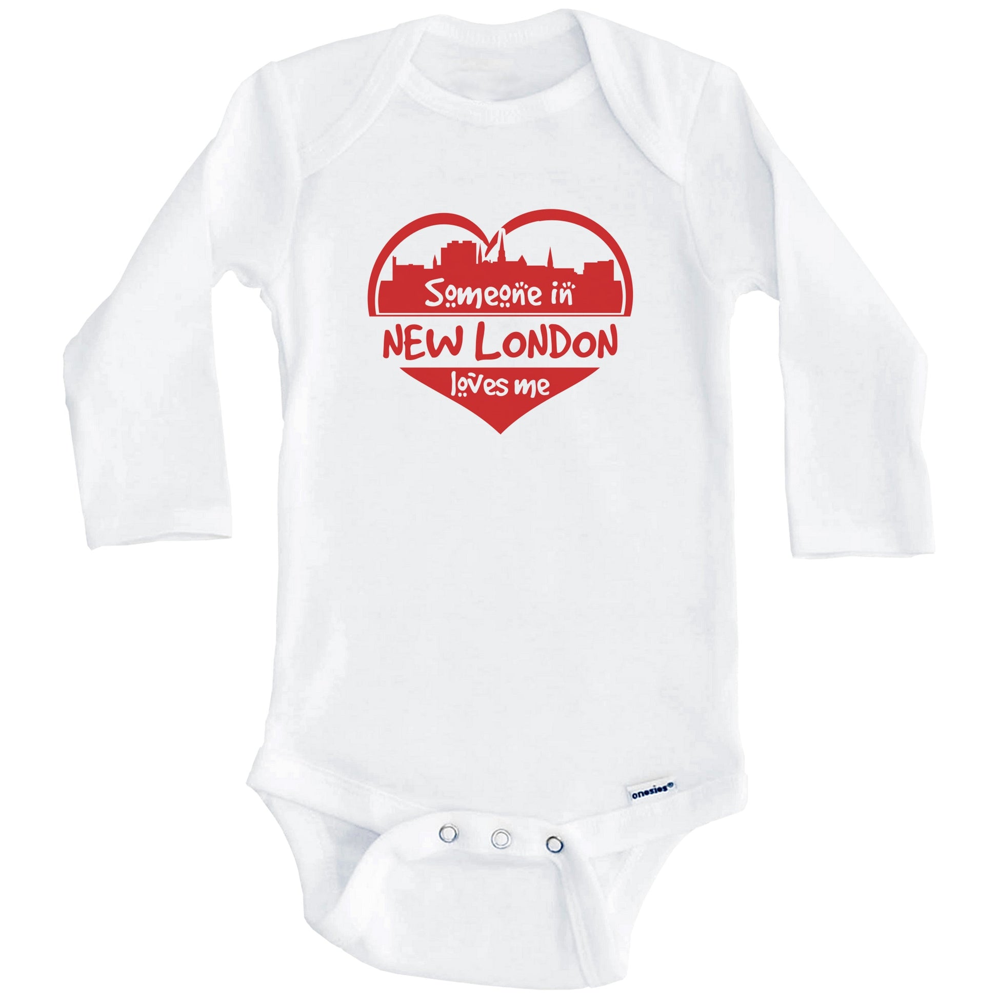 Someone in New London Loves Me New London Connecticut Skyline Heart Baby Onesie (Long Sleeves)