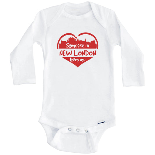 Someone in New London Loves Me New London Connecticut Skyline Heart Baby Onesie (Long Sleeves)