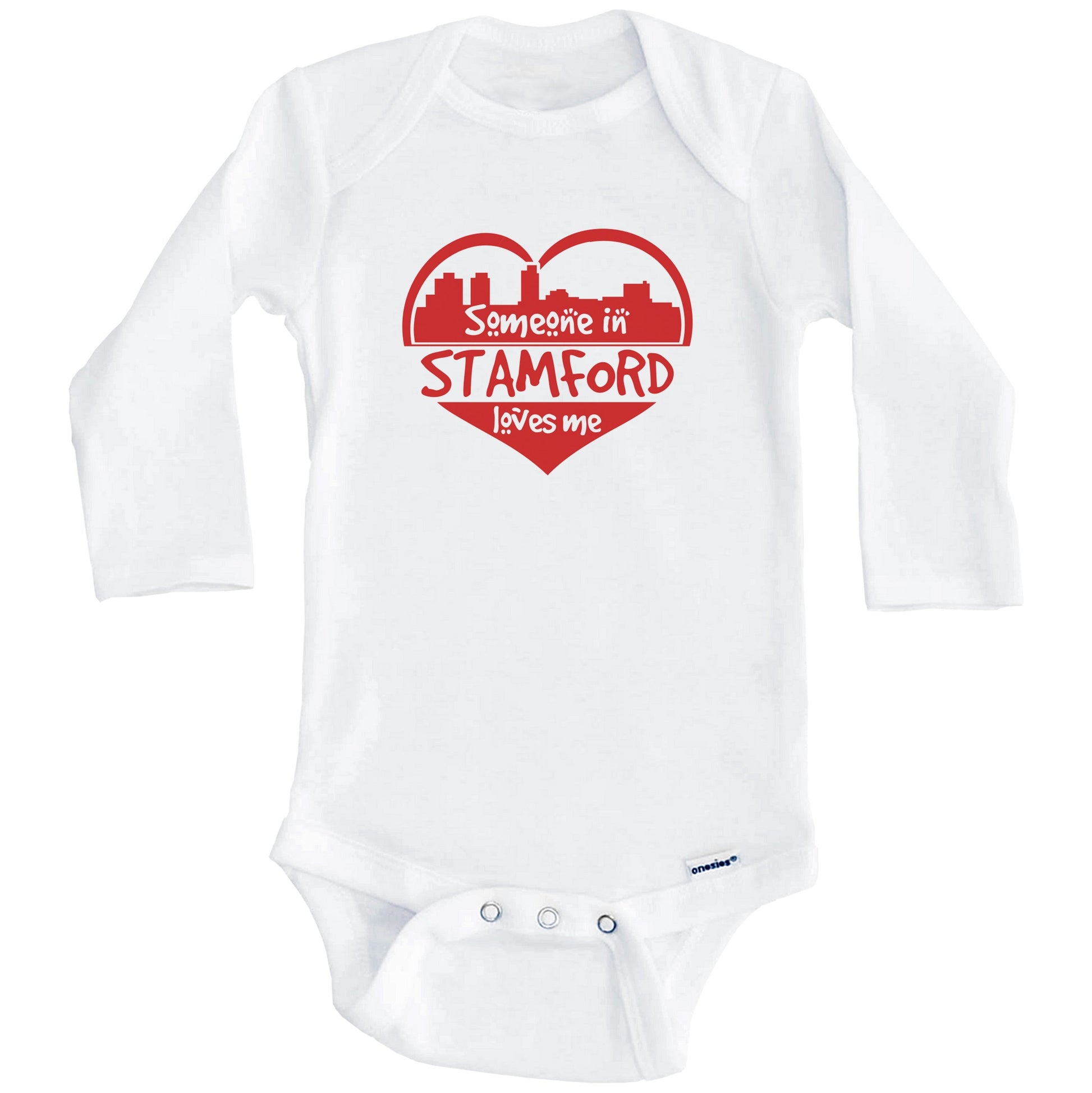 Someone in Stamford Loves Me Stamford Connecticut Skyline Heart Baby Onesie (Long Sleeves)